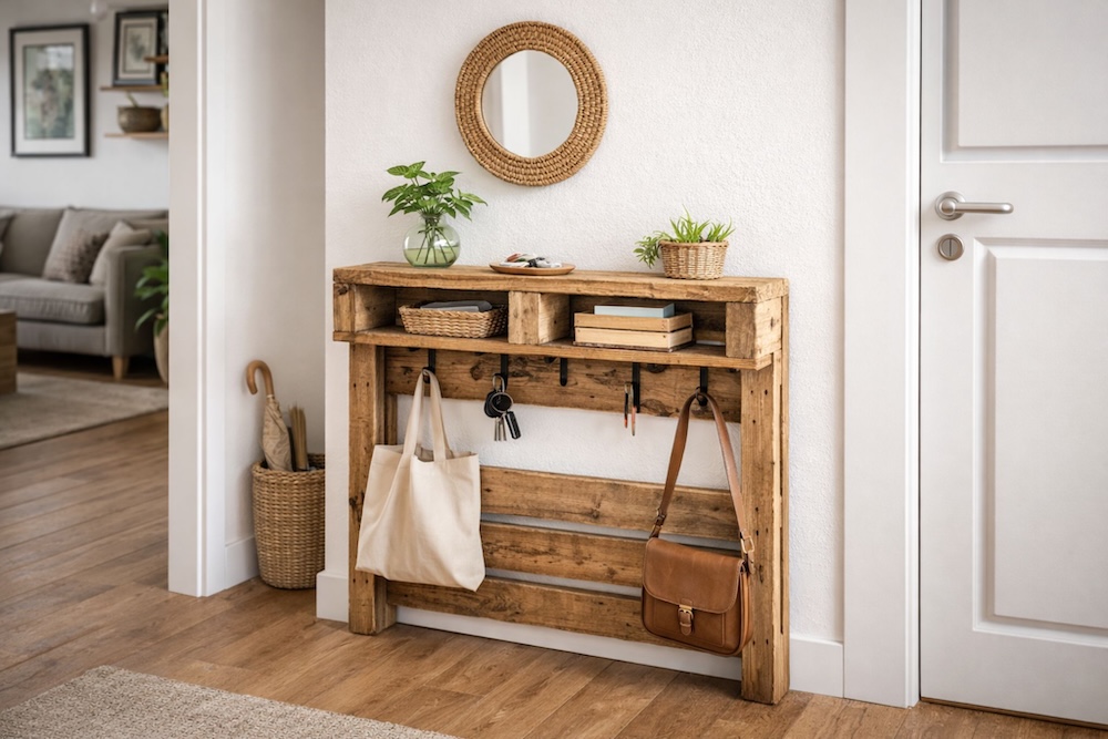 co można zrobić z palet - półka do przedpokoju 
