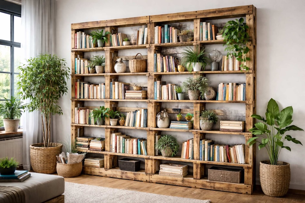 co można zrobić z palet - półki na książki 