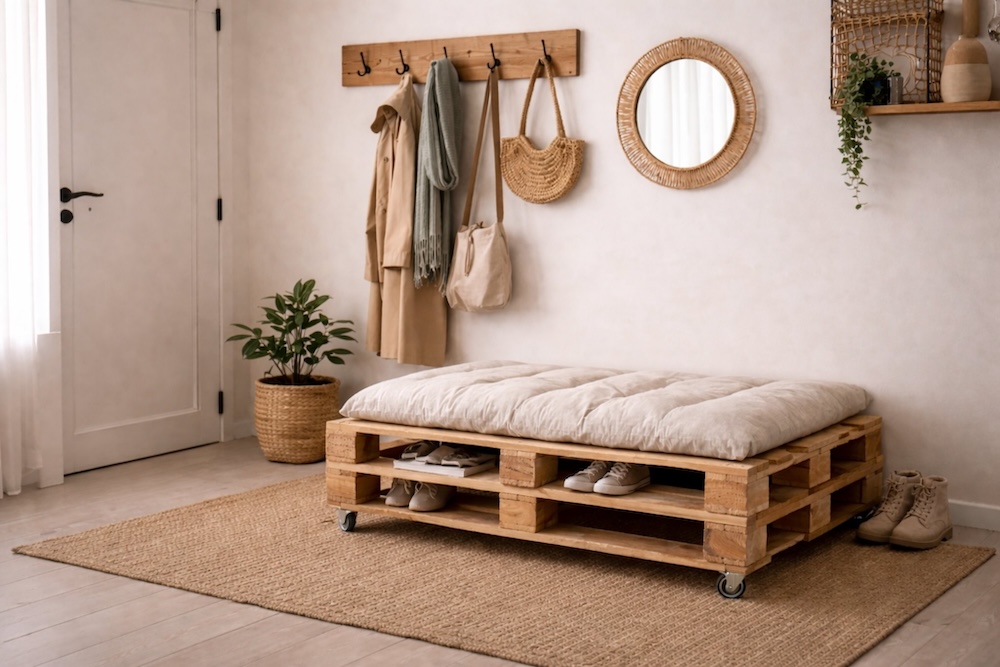 co można zrobić z palet - sofa na korytarz 