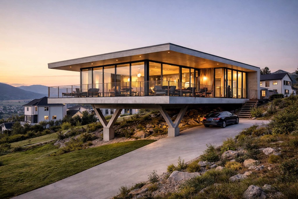 dom na palach nowoczesny na skarpie 