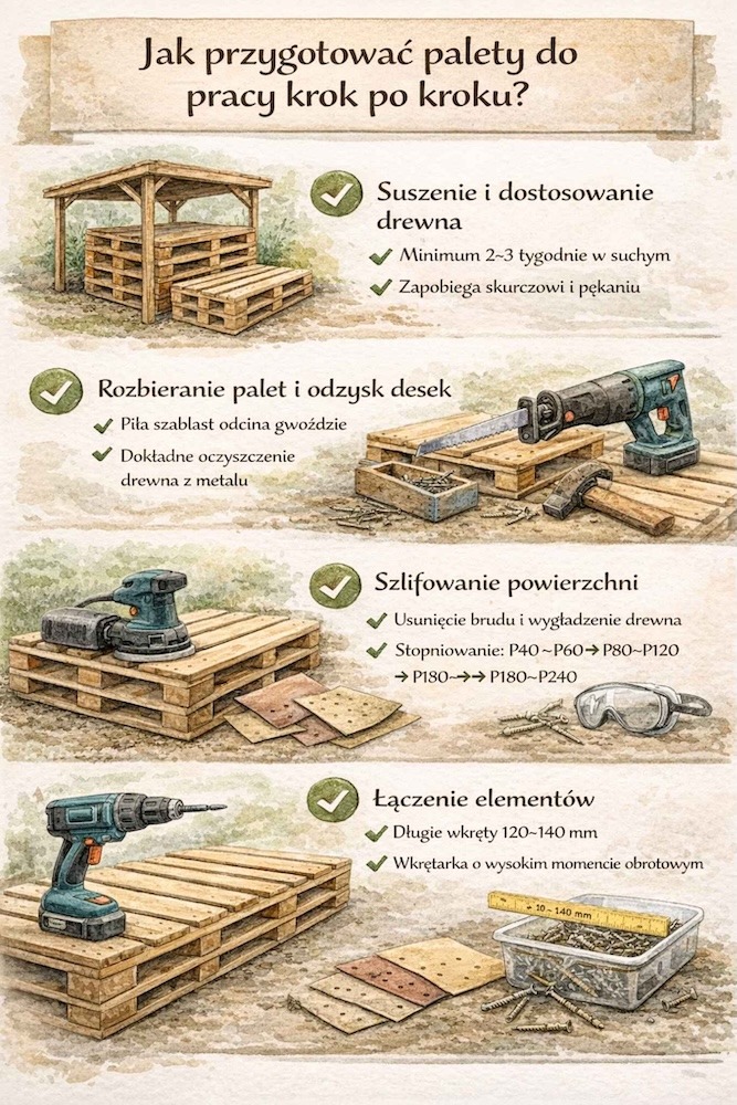 przygotowanie palet do budowy 