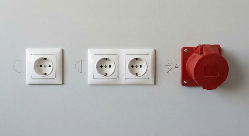 schemat instalacji elektrycznej z oznaczeniem gniazd