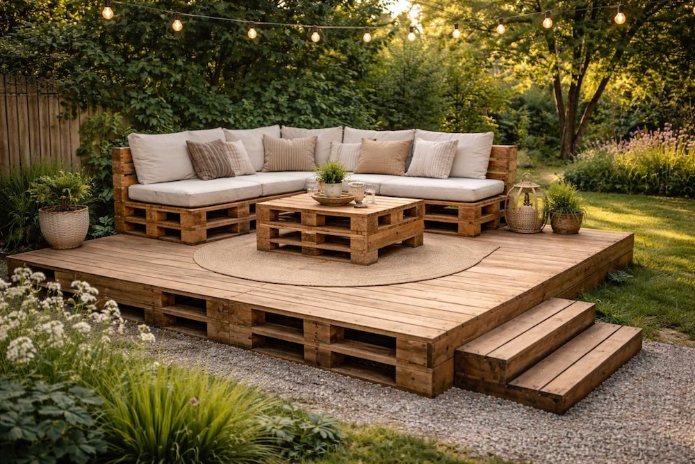 taras i meble ogrodowe z palet 