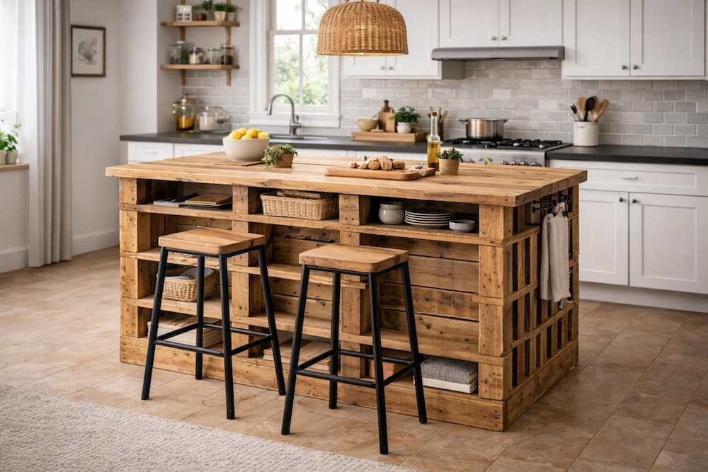 kuchnia z wyspą z palet 