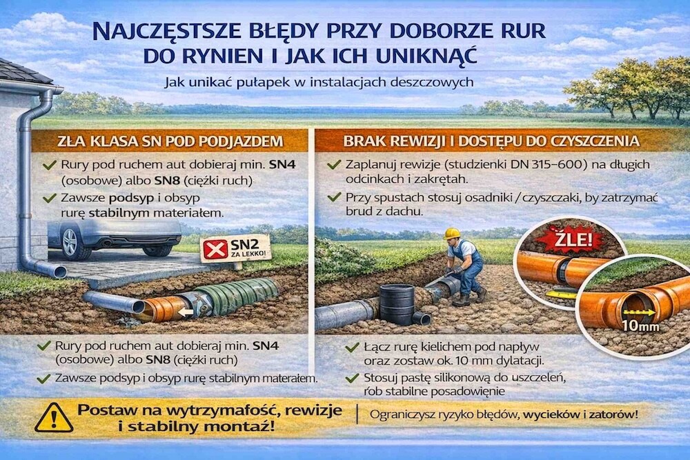 błędy w wyborze rur do odprowadzania deszczówki 