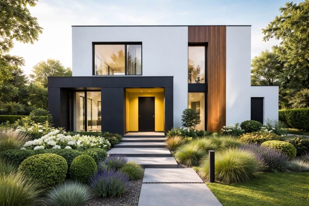 elewacja domu kostki z kontrastami