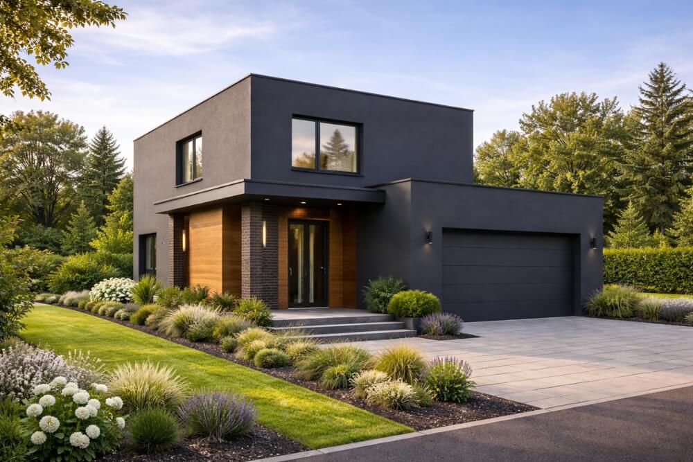 ciemna elewacja domu kostki 