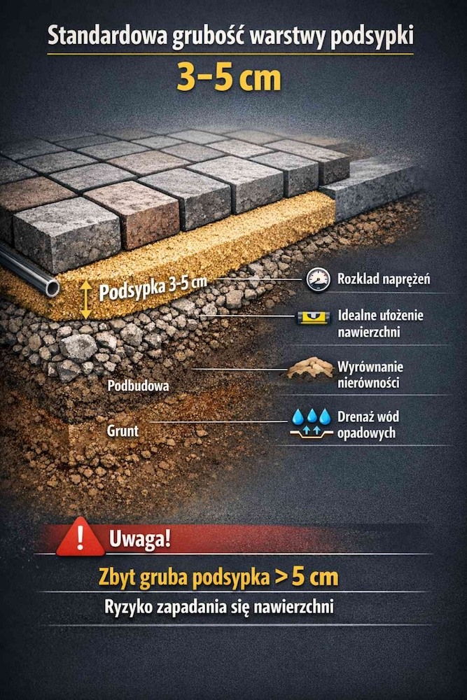 ile podsypki pod kostkę na m2 - typowa grubość 