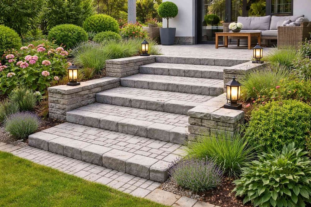 schody z kostki na taras 