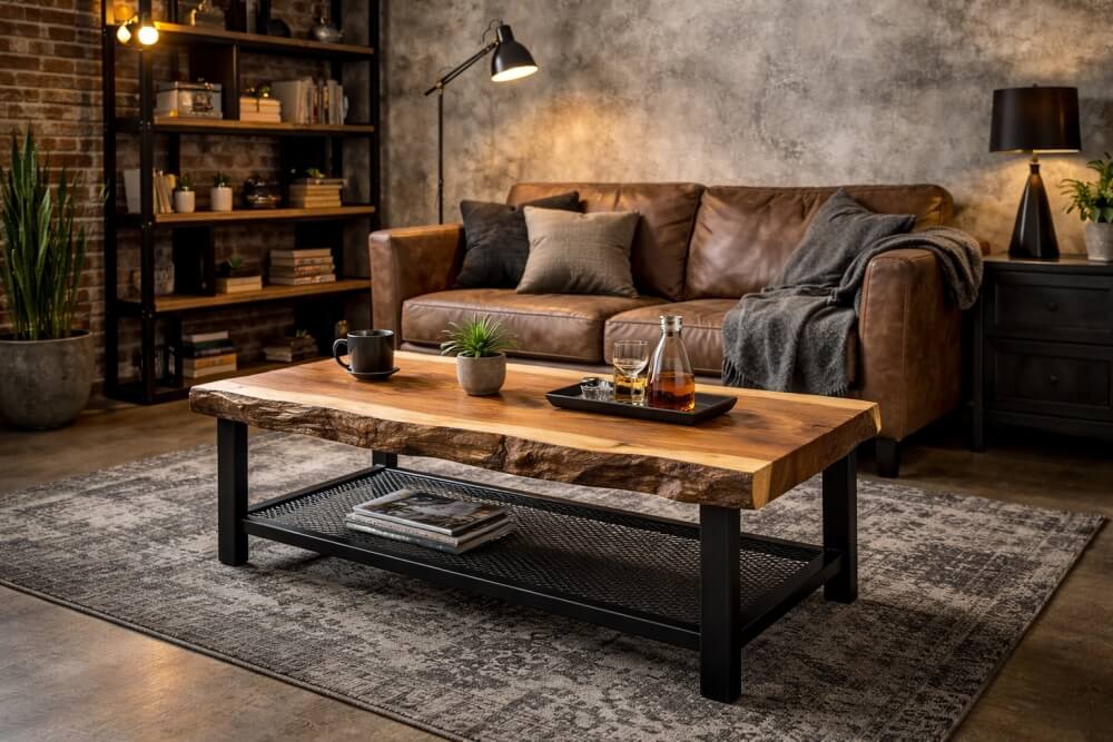 oflis na stoliku we wnętrzu industrialnym